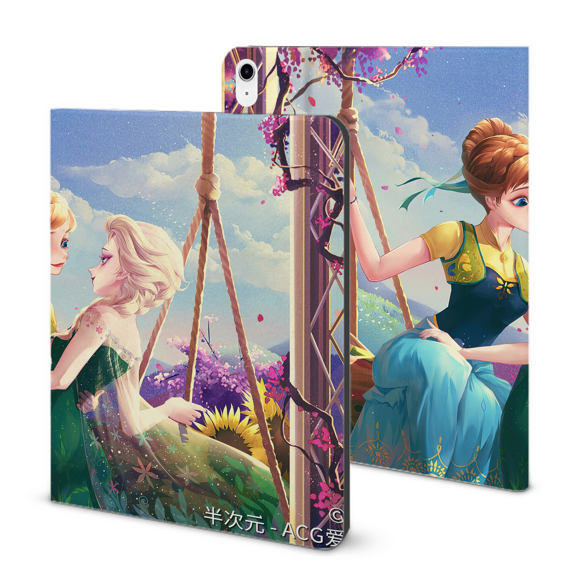 （画像用） アナと雪の女王 アンナ エルサ Frozen Anna Elsa IPad ケース ブック型 PUレザー TPU 耐衝撃 軽量 薄型 ペン収納なし 全面保護 IPad 各モデル対応
